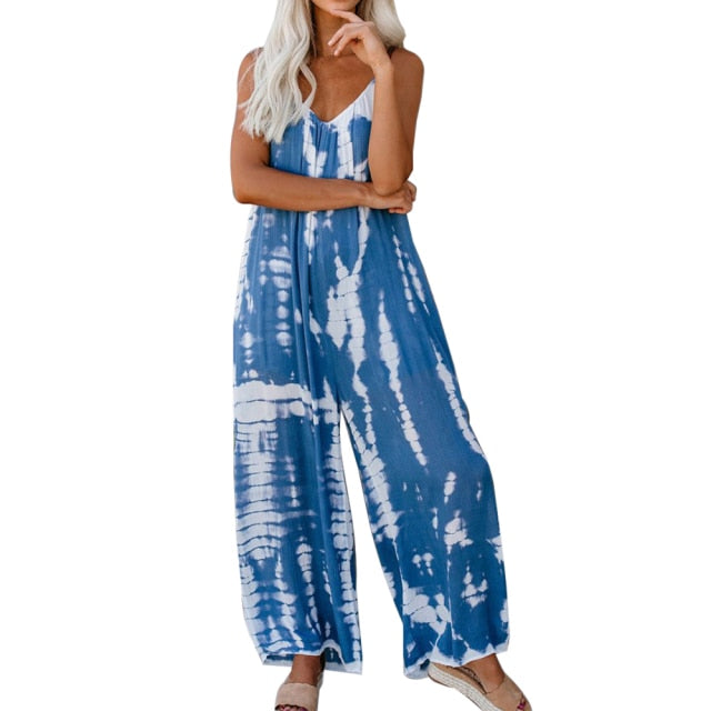 Women Sleeveless Tie-dye Beach Boho Casual Jumpsuit