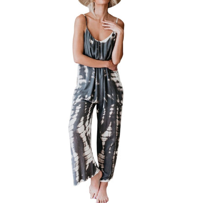 Women Sleeveless Tie-dye Beach Boho Casual Jumpsuit