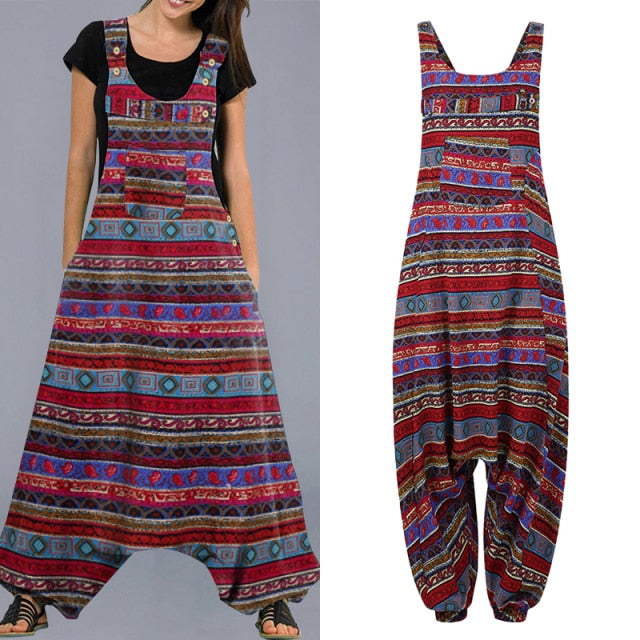 Plus Size Summer Dungarees Femme Bohemian Rompers