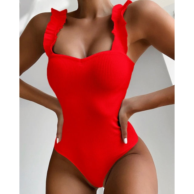 Vintage One Piece Ruffled Swimwear