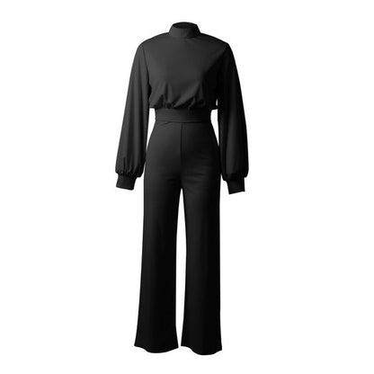 Women Long Sleeve Casual Wide Legs Jumpsuits