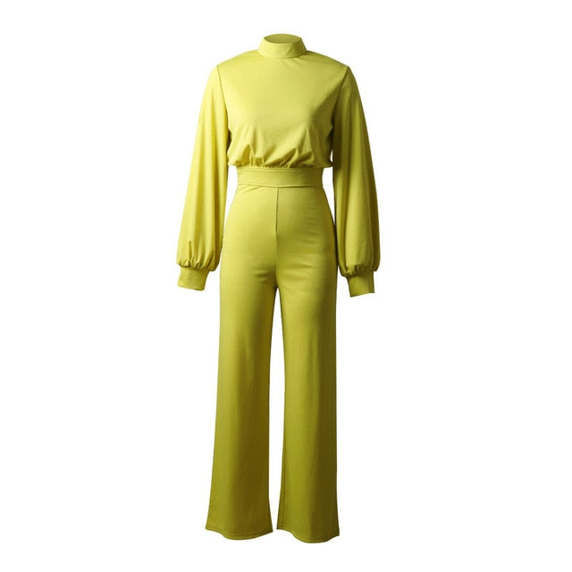 Women Long Sleeve Casual Wide Legs Jumpsuits