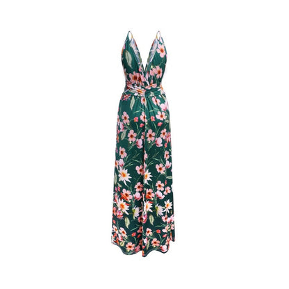 V-Neck Sleeveless  Floral Long Maxi Summer Dress For Women