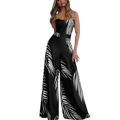 Women Plus Size Floral Print Black Wide Leg Jumpsuit