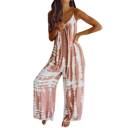 Women Sleeveless Tie-dye Beach Boho Casual Jumpsuit