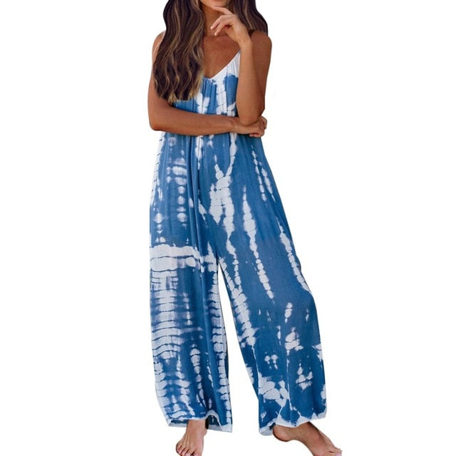 Women Sleeveless Tie-dye Beach Boho Casual Jumpsuit