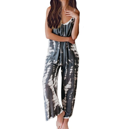 Women Sleeveless Tie-dye Beach Boho Casual Jumpsuit