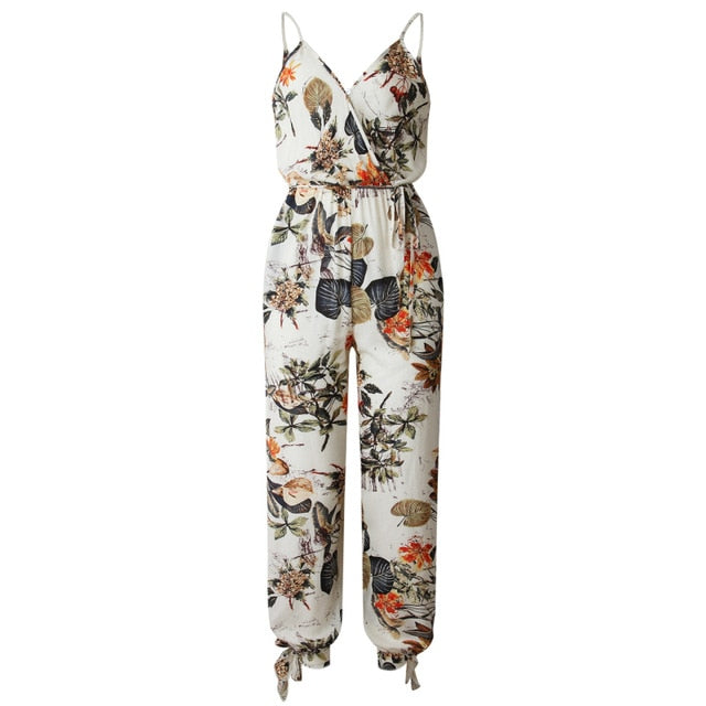 Women Casual Boho Floral Sleeveless Jumpsuits