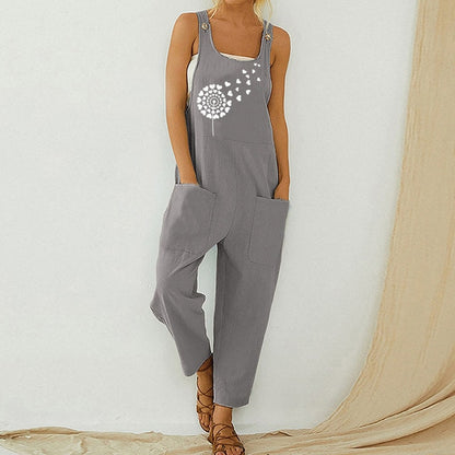 Retro Abstract Pattern Printed Cotton Jumpsuit For Women