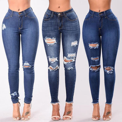 High Waist Ripped  Skinny Pencil Jeans