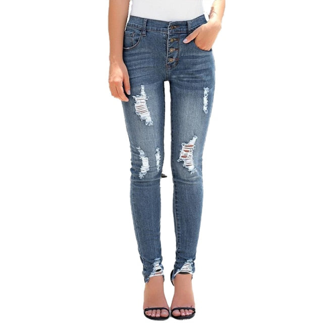 High Waist Ripped  Skinny Pencil Jeans