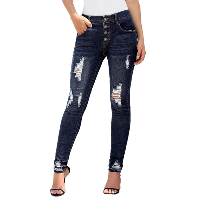 High Waist Ripped  Skinny Pencil Jeans