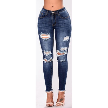 High Waist Ripped  Skinny Pencil Jeans