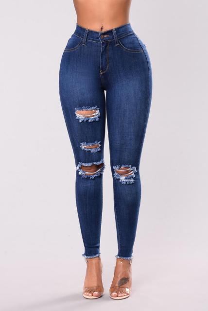 High Waist Ripped  Skinny Pencil Jeans