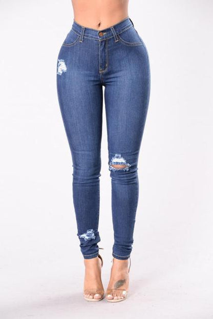 High Waist Ripped  Skinny Pencil Jeans