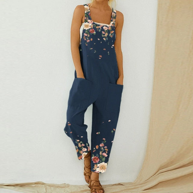 Retro Abstract Pattern Printed Cotton Jumpsuit For Women