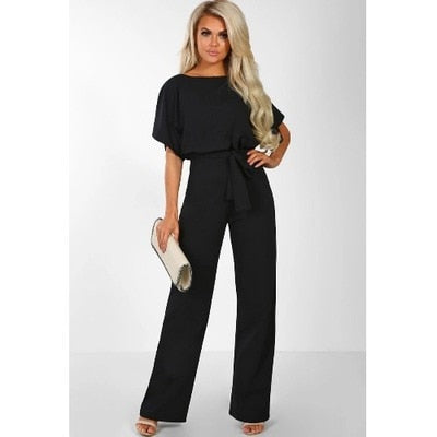 Women Short Sleeve Straight Leg Jumpsuit