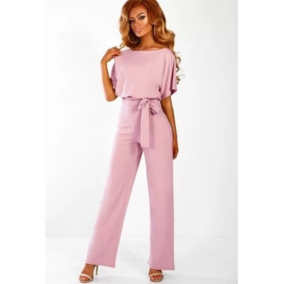 Women Short Sleeve Straight Leg Jumpsuit