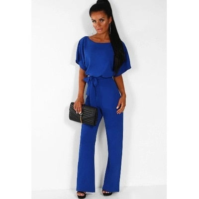 Women Short Sleeve Straight Leg Jumpsuit