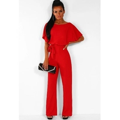 Women Short Sleeve Straight Leg Jumpsuit