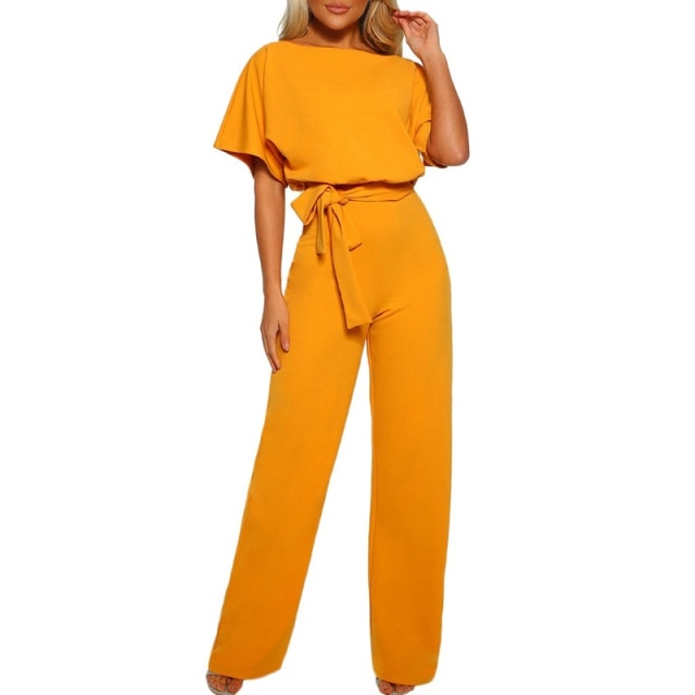 Women Short Sleeve Straight Leg Jumpsuit