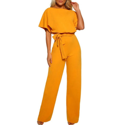 Women Short Sleeve Straight Leg Jumpsuit