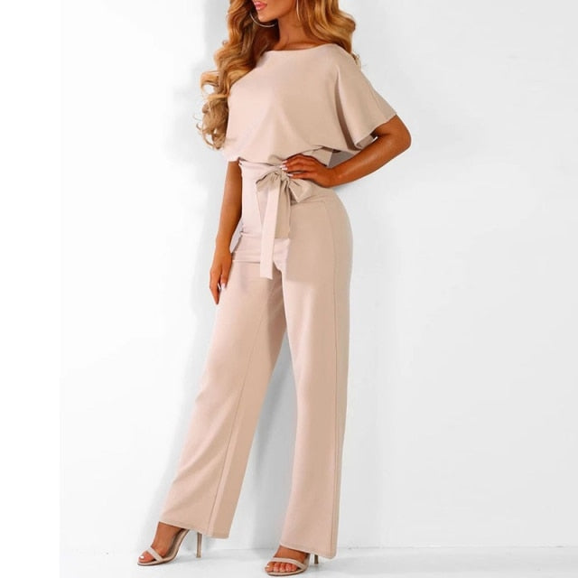 Women Short Sleeve Straight Leg Jumpsuit