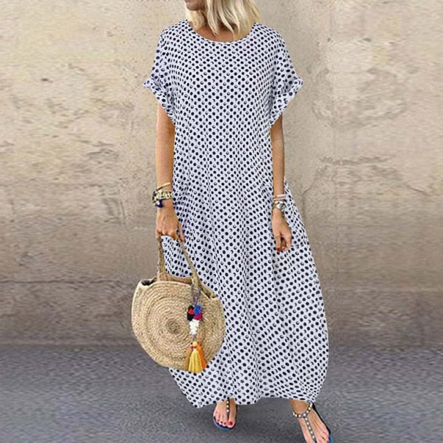 Crew Neck Short Sleeve Long Dress For Women