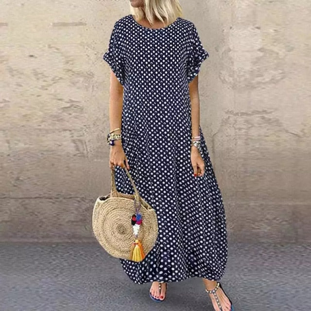 Crew Neck Short Sleeve Long Dress For Women