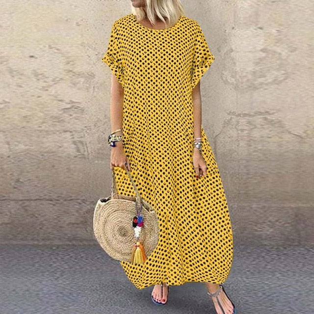 Crew Neck Short Sleeve Long Dress For Women