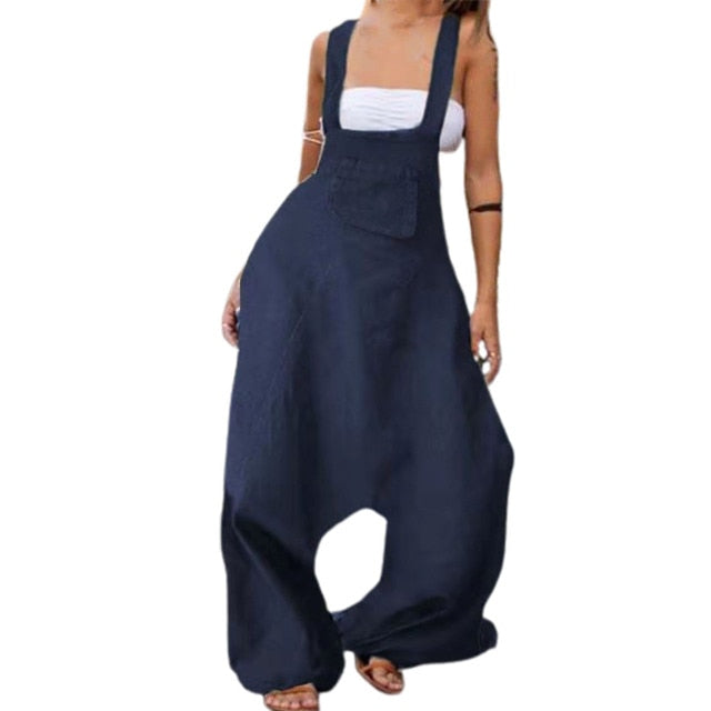 Backless Wide Leg Retro Print Dungarees Overalls