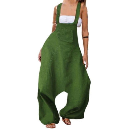 Backless Wide Leg Retro Print Dungarees Overalls