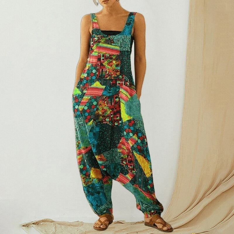 Vintage Sleeveless Straps Summer Harem Overall Jumpsuit