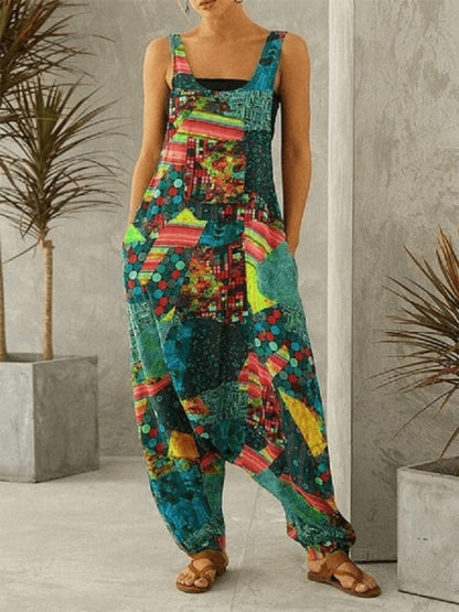 Vintage Sleeveless Straps Summer Harem Overall Jumpsuit