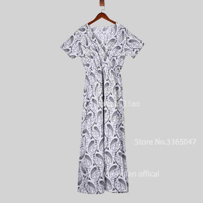 V Neck Short Sleeve Retro Print Beach Dress For Women