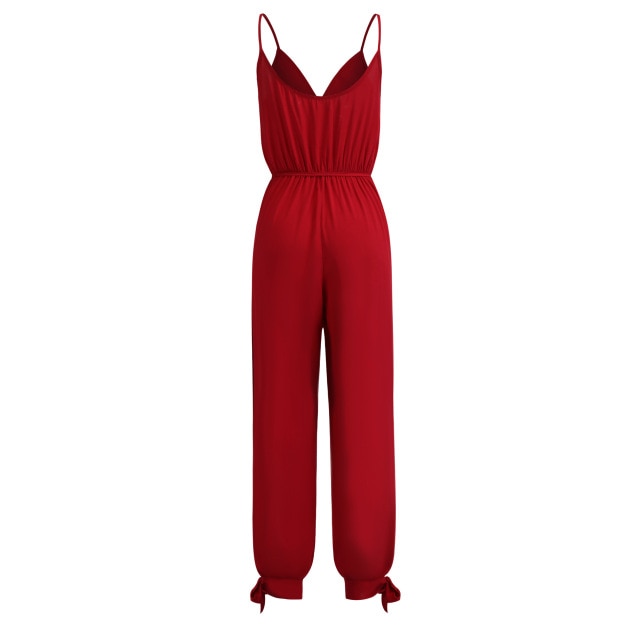 Backless Stakerope with Deep V-neck Suspendant Long Jumpsuits