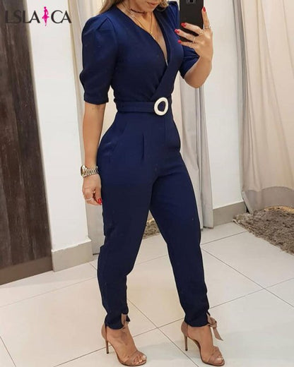 Elegant Slim Women Long Sleeve V Neck Jumpsuit