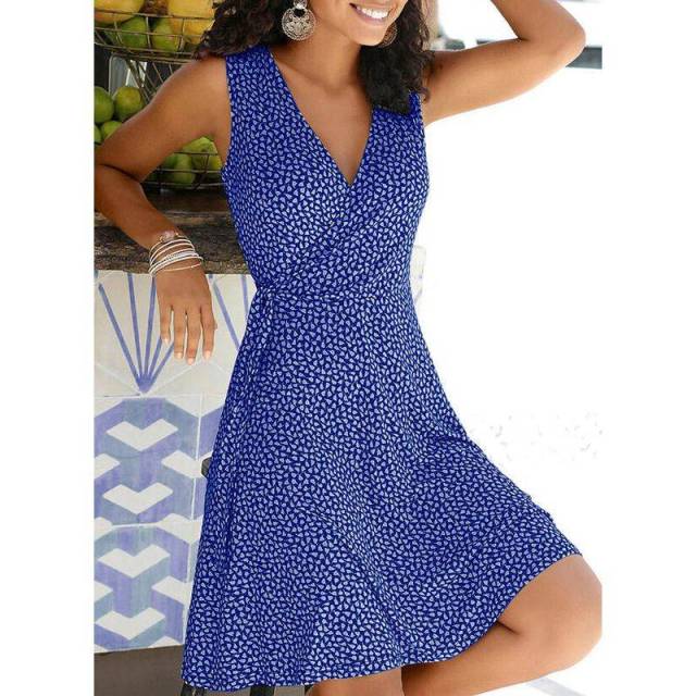 V Neck Sleeveless  Beach Summer Polka Dot Dress For Women