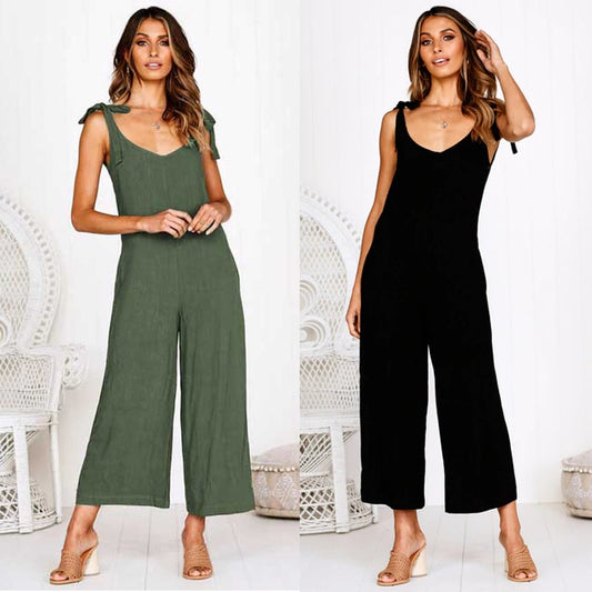 Women Casual Loose Linen Cotton Jumpsuit