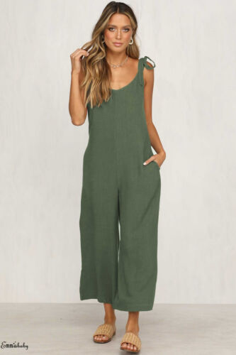 Women Casual Loose Linen Cotton Jumpsuit