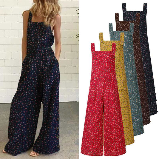 Women Overalls Floral Print Jumpsuit