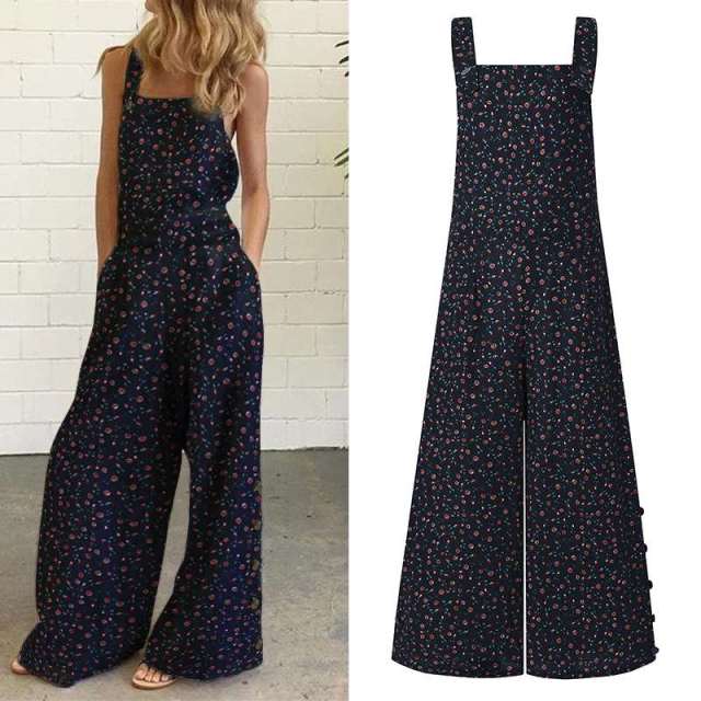 Women Overalls Floral Print Jumpsuit