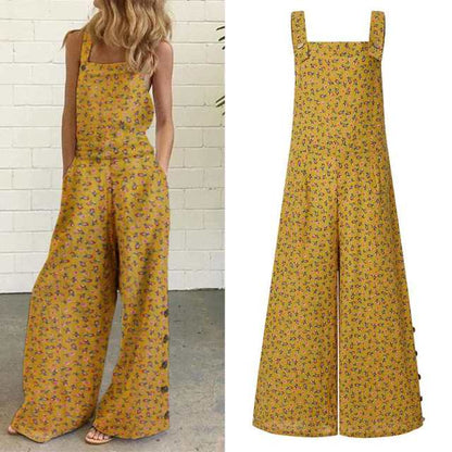 Women Overalls Floral Print Jumpsuit