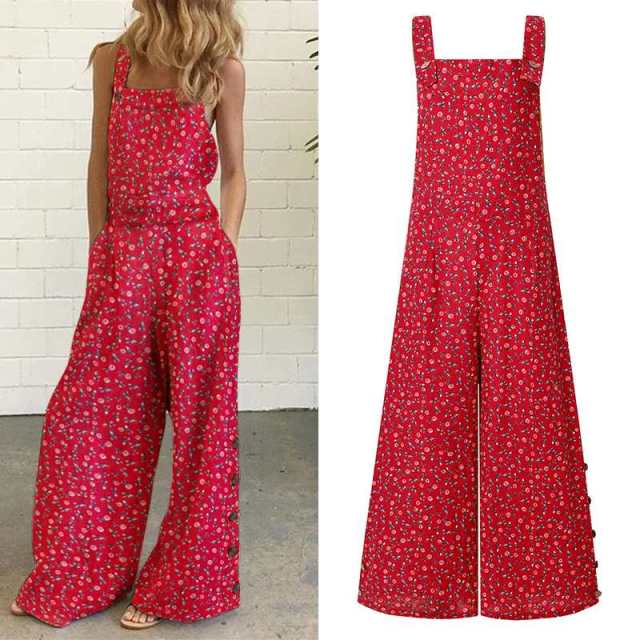 Women Overalls Floral Print Jumpsuit