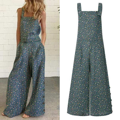 Women Overalls Floral Print Jumpsuit