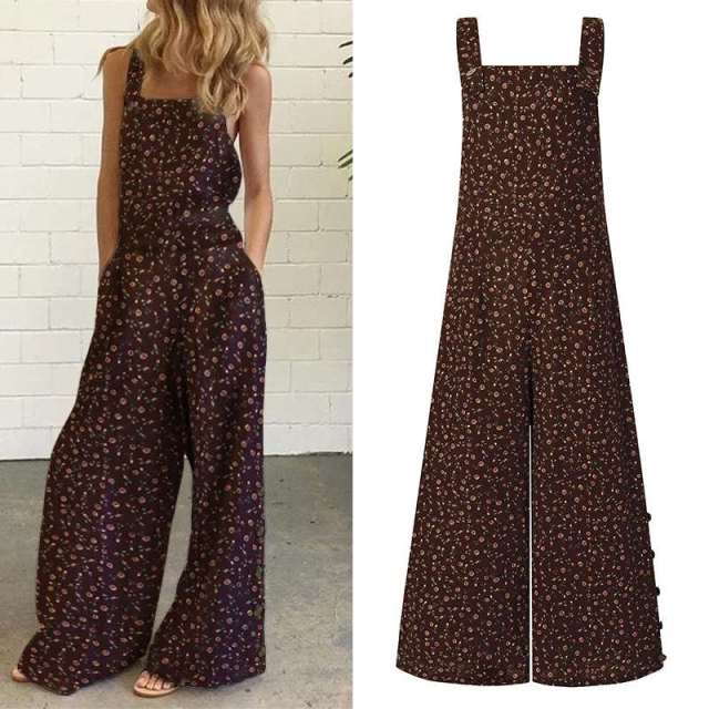 Women Overalls Floral Print Jumpsuit