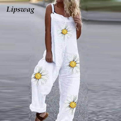 Summer Casual Floral Print Loose Jumpsuits