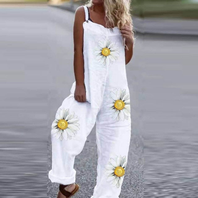 Summer Casual Floral Print Loose Jumpsuits