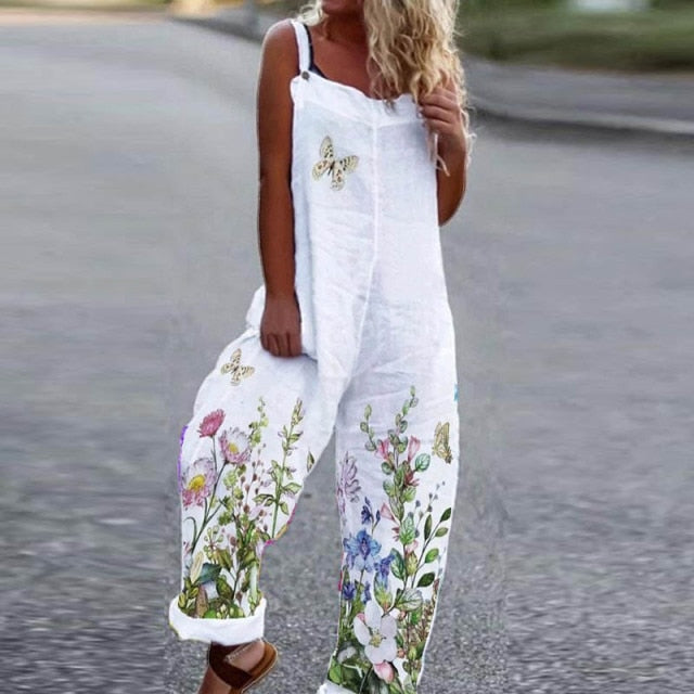 Summer Casual Floral Print Loose Jumpsuits