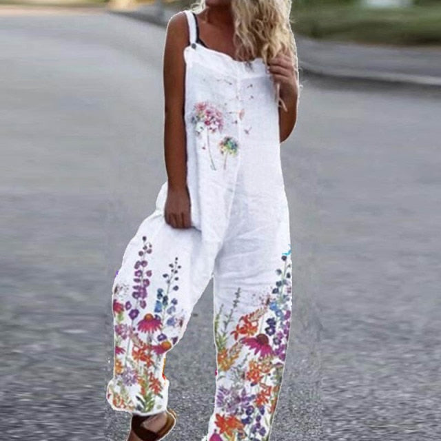 Summer Casual Floral Print Loose Jumpsuits